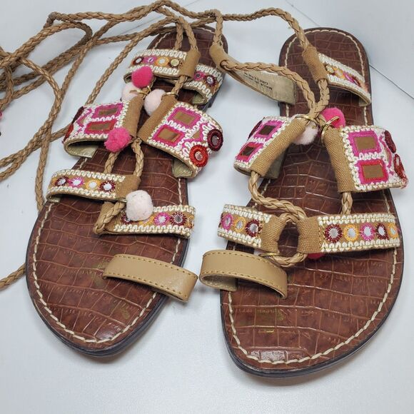Sam Edelman Gretchen Boho Gladiator Tassle Sandal Pink Mixed Womens 9 Festival - Picture 8 of 8